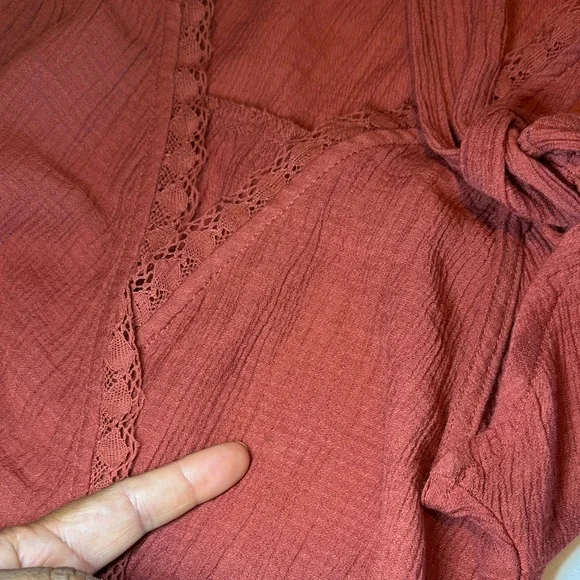 Mine Rust Wrap Blouse with Lace Trim - Picture 11 of 12